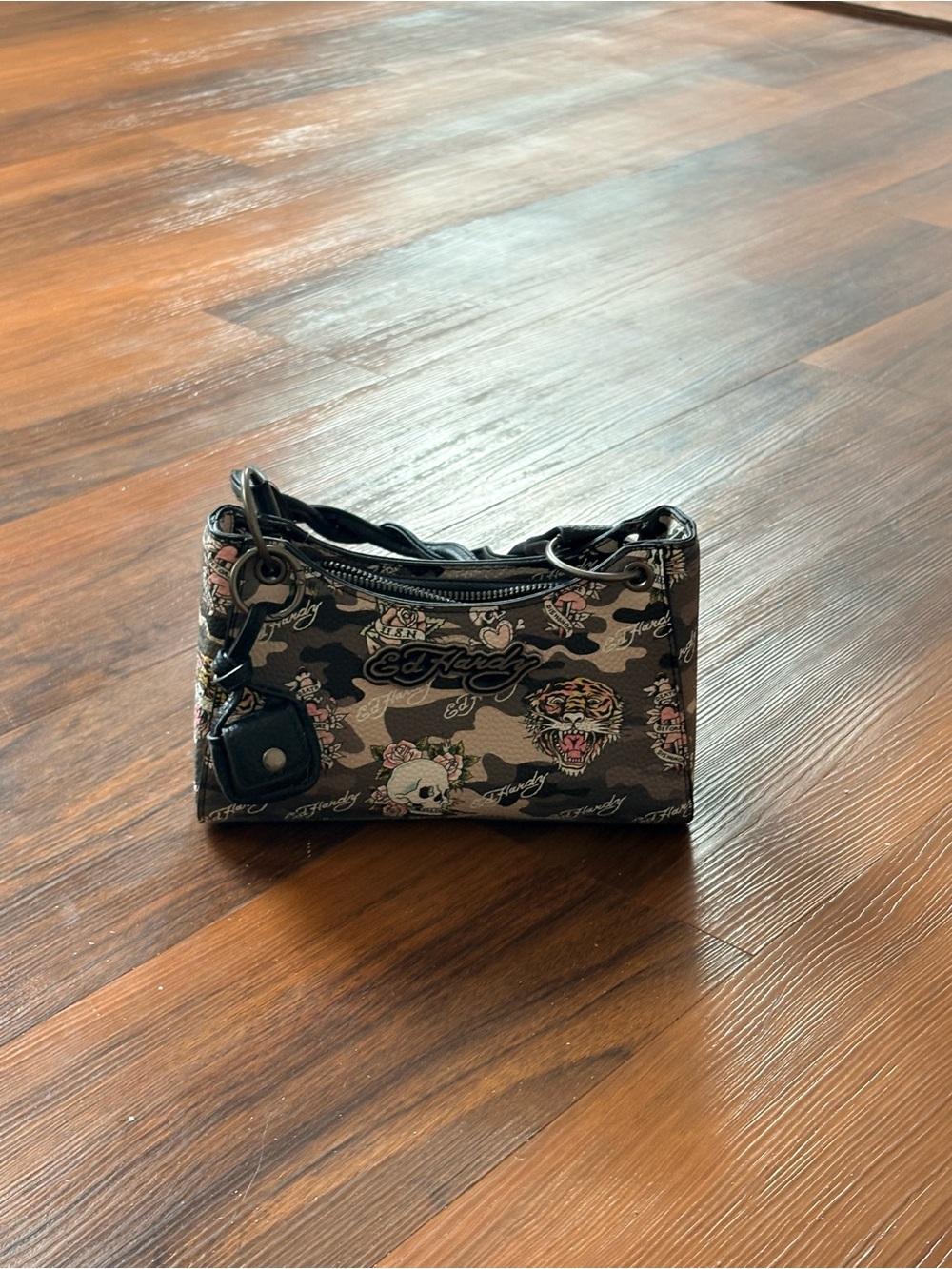 Ed Hardy Black and Gray Tattoo Print Mini Bag